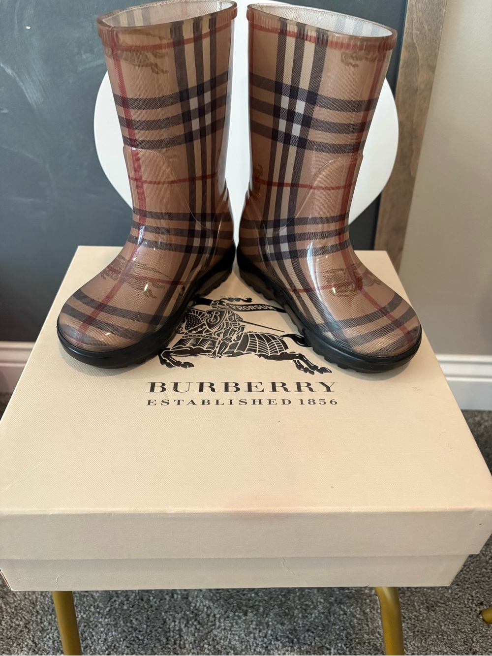 Burberry Beige Plaid Kids Rain Boots
